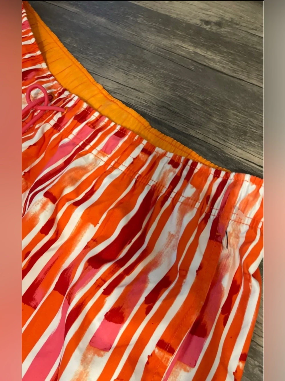 Nautica Men’s Orange & Pink Striped Swim Shorts
